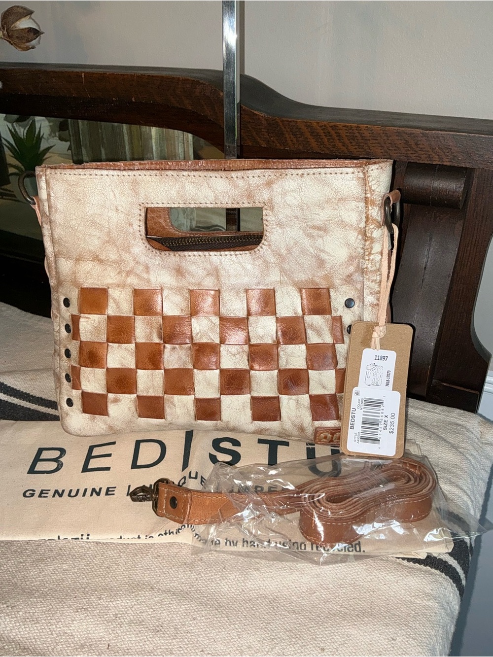 NWT Bed Stu Keiki Crossbody Bag Handbag Nectar Lux Tan Rustic Retail $235
